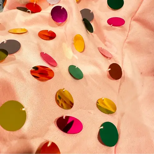 Bibi Cheers Metallic Letter Sequin Puff Sleeve Sweatshirt Women's Large Pink NWT