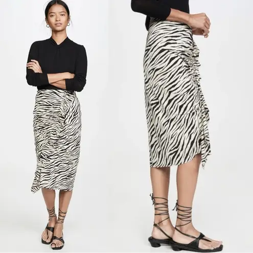 ALC Frank A.L.C. Metz Silk Midi Ruffle Skirt in Zebra Print Size 4 Revolve