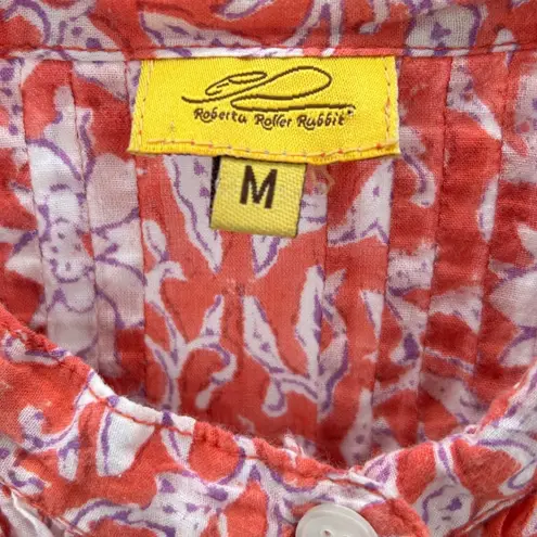 Roberta Roller Rabbit Red Floral Sleeveless Button Up Tunic Tank Dress Size Med