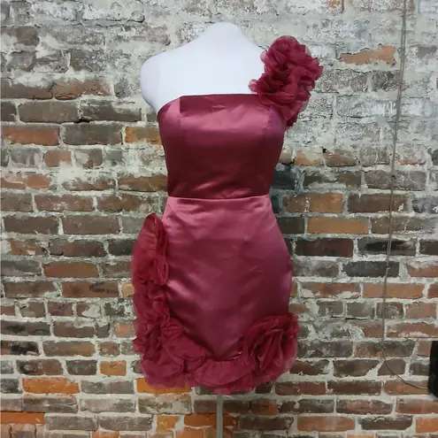 Y2K Retro One Shoulder Dress Women's Size 2 Red Wedding Cocktail Party Prom