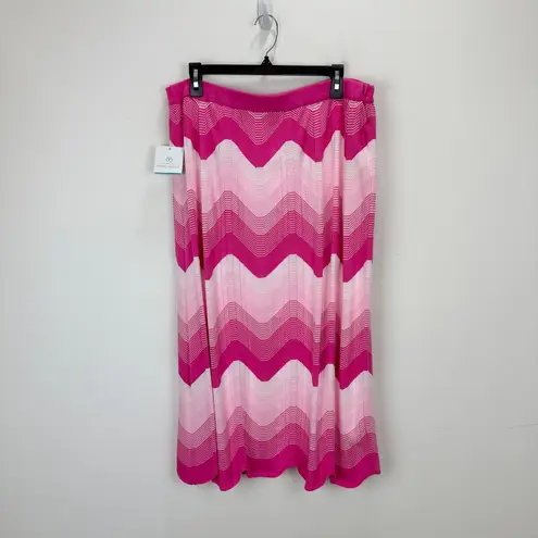 Ming Wang Chevron Knit Midi Skirt Pink Striped Ombre Stretch Pull On XL NWT
