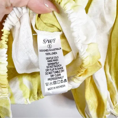 S/W/F Linen Puff Sleeve Crop Bomber Jacket S Yellow