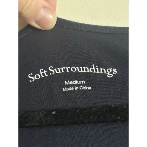 Soft Surroundings Medium Faux Wrap Deep V Neck 3/4 Sleeve Dress Navy Blue Preppy