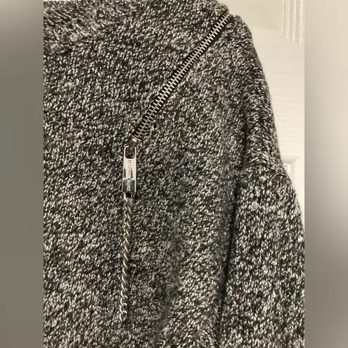 Michael Kors Michael  Black Marbled Zipper Detail Merino Wool Blend Sweater