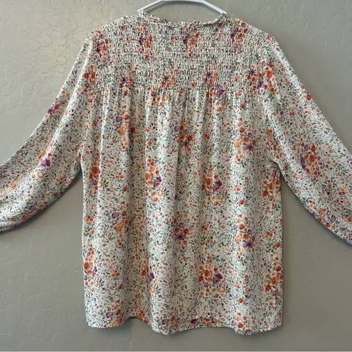 RACHEL Rachel Roy white multicolor tiny floral smocked long sleeve blouse large