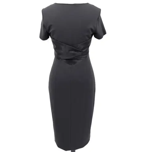 Max Mara Wool Silk Satin Sheath Dress Short Sleeves Black Italy Size 42 US 8