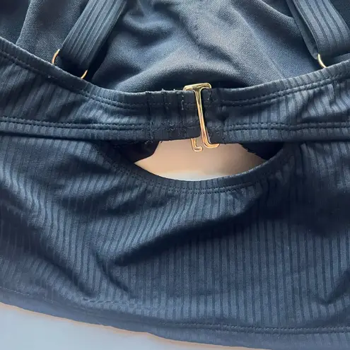 NWT Salt + Cove Ribbed Tie Front Tank Bikini Top Black Junior's Plus Size 1 NEW