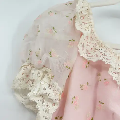 Lorrie Deb Vintage Union Made Cottagecore Coquette Floral Lace Dress Size 9 10 Pink