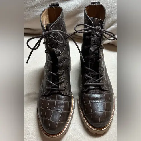 Madewell  Size 6 The Clair Lace-Up Boot in Croc Embossed Leather Combat Boot