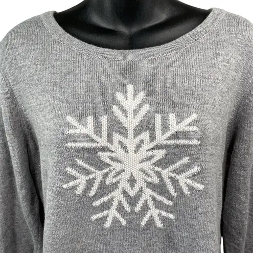 Talbots  P Long Sleeve Gray Sweater With Snowflake Back Ribbon Closure Women’s PL - Image 3