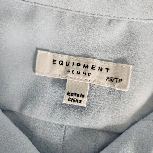 Equipment Dariell Button Front Pleated Short Sleeve Blouse Light Powder Blue, XS