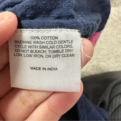 Kerri Rosenthal Women’s Mia Ruffle Button Down Shirt Tiny Heart Print in Navy XL Blue