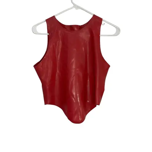 Miaou Jinx Top in Strawberry Large New Womens Faux Leather Vegan Cropped Tank Red