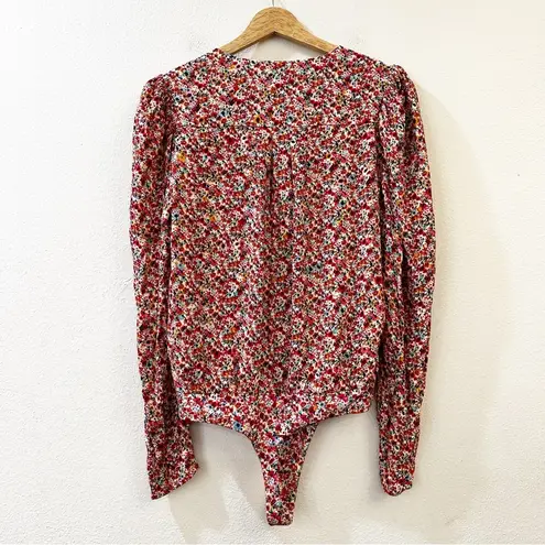 AFRM Nora Floral Bodysuit in Red Ditsy Long Sleeves Size M Size M