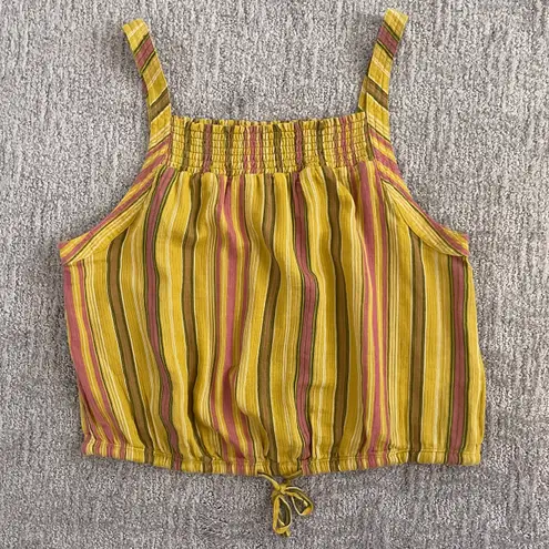prAna New Smocked Tie Hem Tank Top Little Palm Cami Leapfrog Stripe Size Large