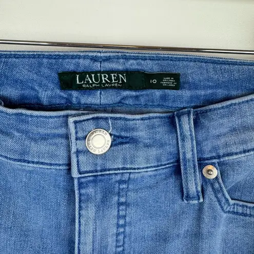 Lauren Ralph Lauren Premier Straight Leg Crop Jeans Blue Aztec Embroidery Sz 10