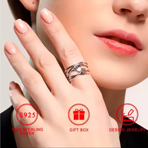 925 Sterling Silver Geometric Stack Band Ring Size 7 NWT