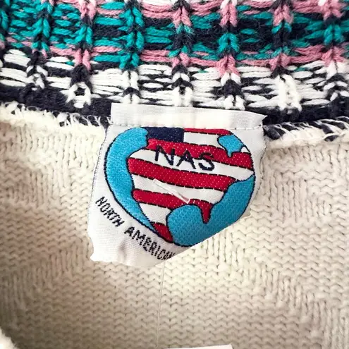 NAS North America Sweaters Deadstock White Green Lined V Neck Sweater Jumper OS Size M