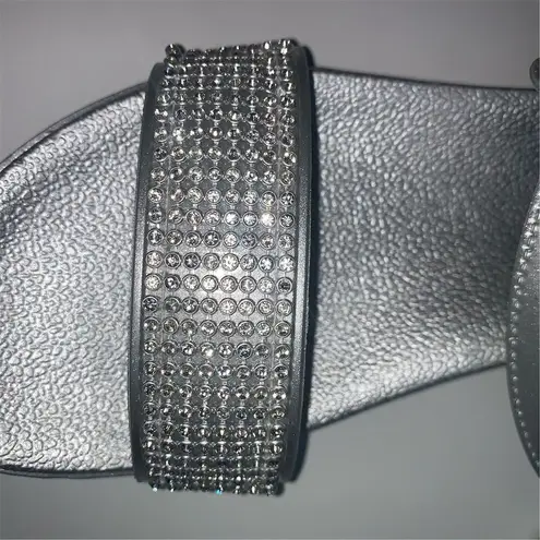 Joan Vass Women's Silver Strappy Sandals Size 7 Rhinestone Embellished