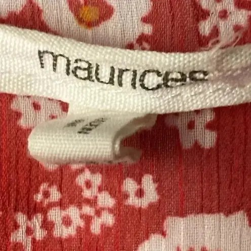 Maurice's  WO SIZE XXL RED FLORAL OPEN FRONT SUSTER OVER SHIRT RED CROCHET TRIM