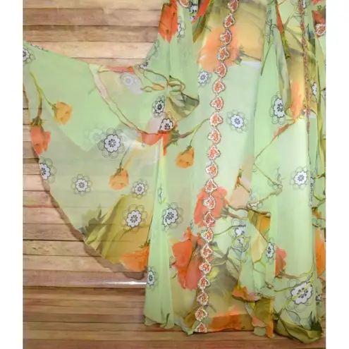 Sequin Hearts Middle East Arabian Green Floral Maxi Evening Dress Gown XL 1X Sequin Ruffles