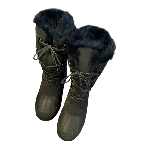 Muk Luks lace up quilted tall waterproof Winter snow Boots Fur Lining Sz 9 NWOB Black