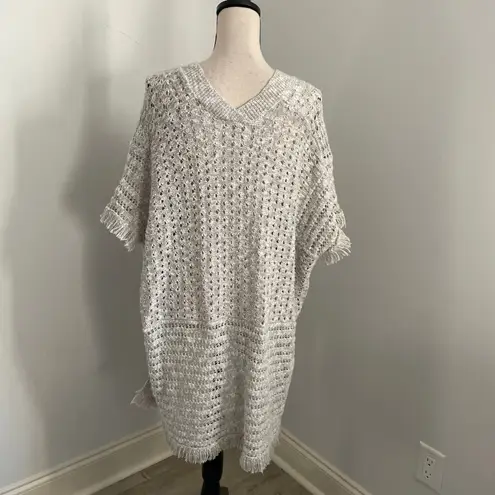 Gray Gypsy Knit Fringe Poncho Sweater size Small Oversized Gray Boho Chic Indie