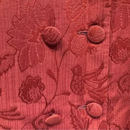 2 Piece Set Vintage Skirt and Jacket Rust Red Embossed Floral Double Breasted 18