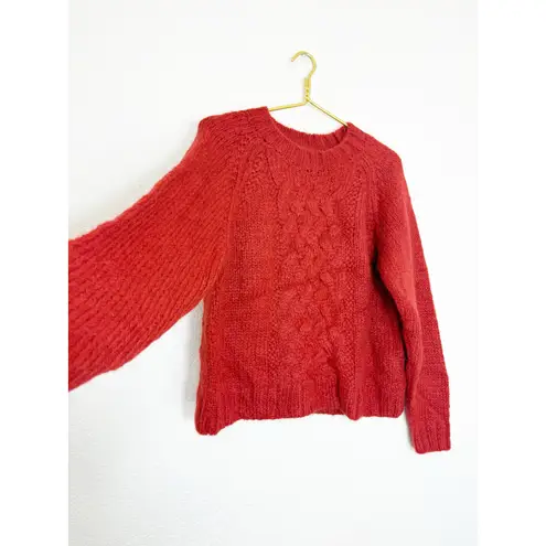 CHRISTINA LEHR Birch Alpaca Sweater Size Large Cable Knit Red Wool