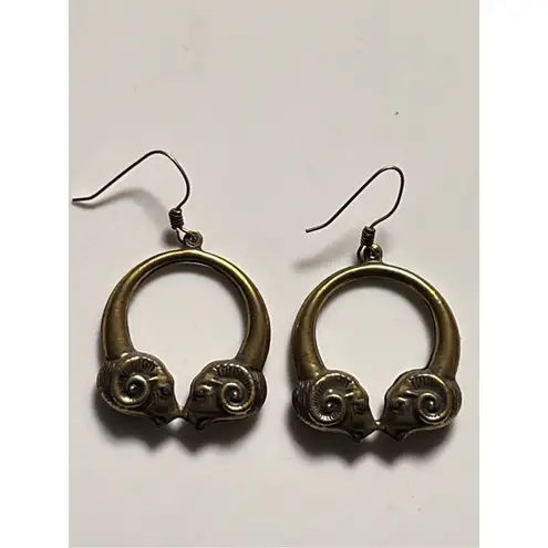 Double Ram Hoop Dangle Earrings Vintage Women Designer Jewelry Gold