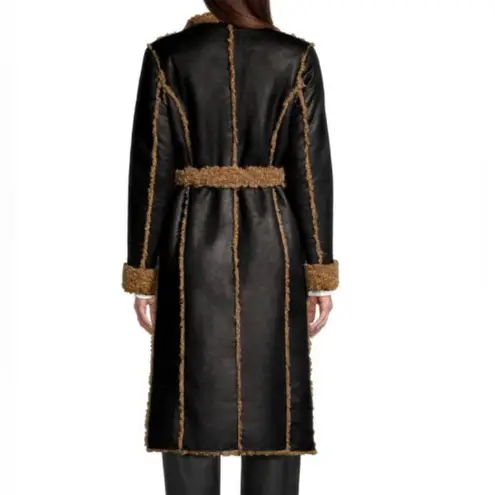 Donna Karan New York Faux-Fur-Trimmed Vegan-Leather Tie-Waist Coat