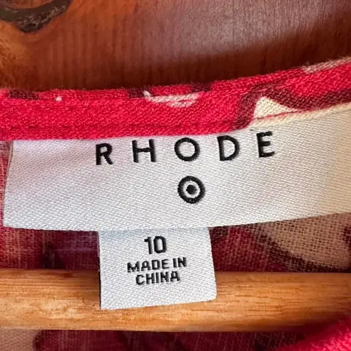 Rhode x Target Red Pink Zinnia Floral Midi Dress Size 10 Linen Rayon