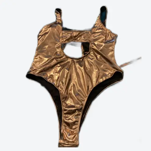 One Piece Swimsuit ,Cutout High Cut Monokini Dark Gold Halter With Wrap