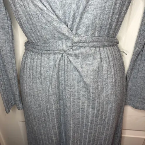 Julia Jordan Gray Criss Cross Tie Front Ribbed Knit Midi Dress Sweater 8 NWT
