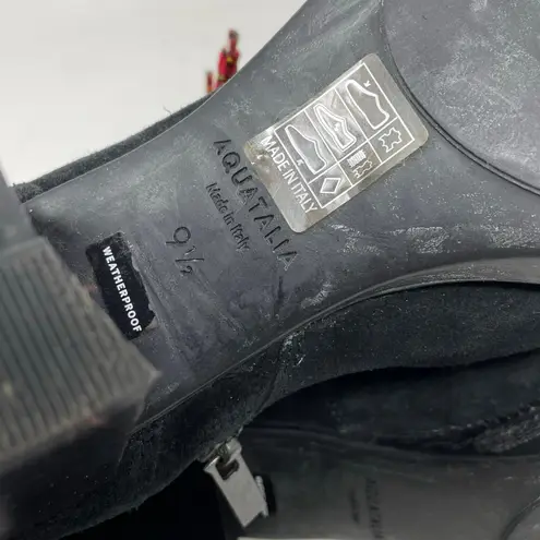 Aquatalia Isotta Black Suede Waterproof Block Heel Lug Ankle Booties Boots 9.5