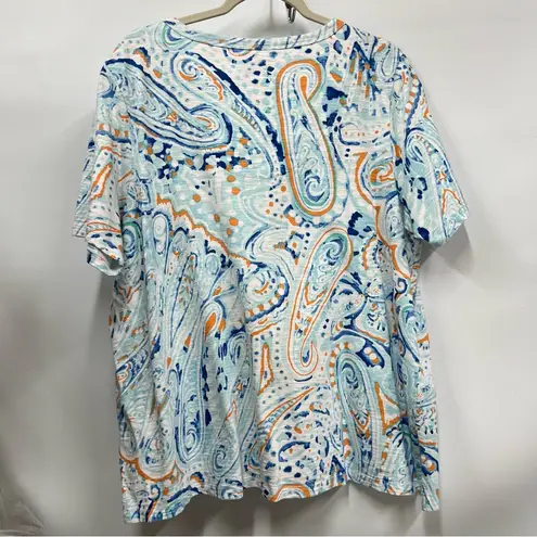 Chico's  paisley v-neck tee t-shirt womens Size 3 (XL) blue short sleeve beach