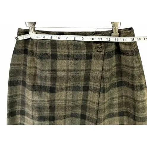 Max Mara Weekend Wrap Mini Skirt 12 Khaki Wool Glen Plaid Winter Dark Academia Tan