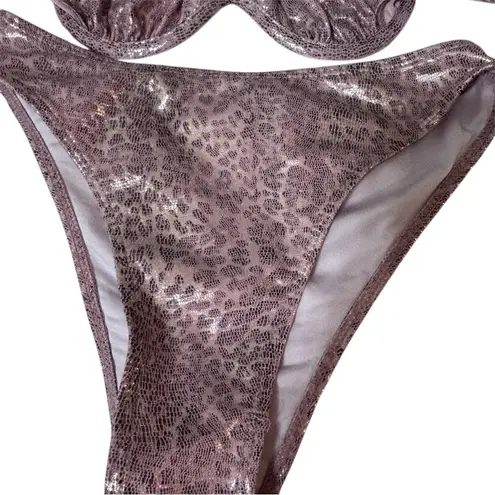 Pink Animal Print Bikini Set Halter Top Swimsuit Sexy Beach Wear Small