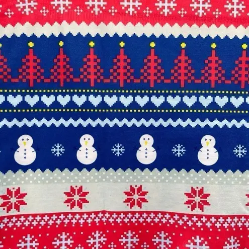 Hue Christmas Red Blue White Snowflake Snowman Stretchy Full Length Leggings L/XL