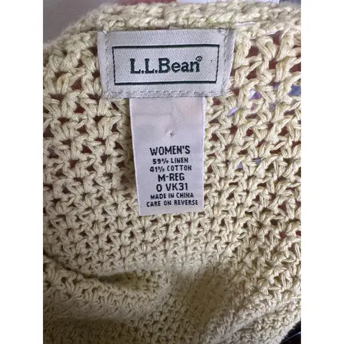 L.L.Bean Women's Knit Cardigan Shell Button Front Linen Blend Yellow Size Medium Tan