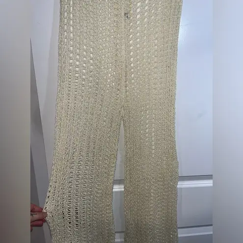 Odiva NWT Crochet Pullover Swimwear Cover Up Pants Size Large in Crème Color
