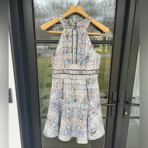 Parker  Brady Dress Size Fit & Flare Cut Out Size Medium Multicolor High Neck