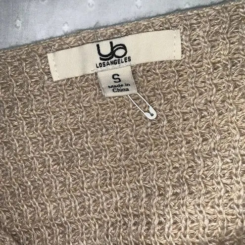 YA Los Angeles Womens Tan Gray Striped Knit Sweater Size S Asymmetrical Hem