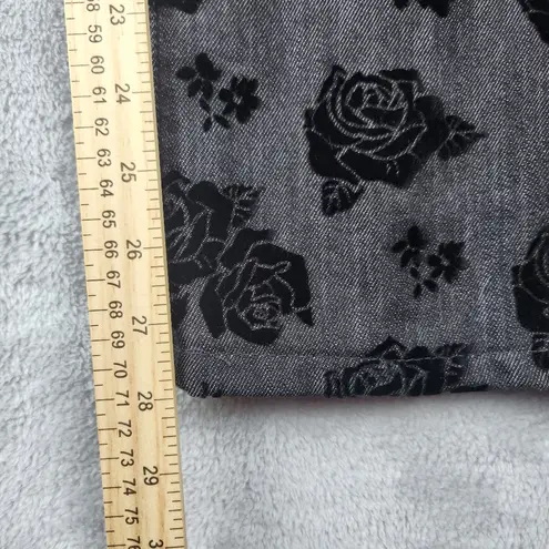 Chico's  Platinum Denim Gray Jeans Black Velvet Roses Size 1.5 / US 10