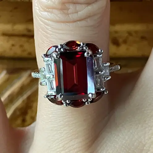 Red Labradorite Vermelho Red Garnet Sterling Silver Ring Size 7