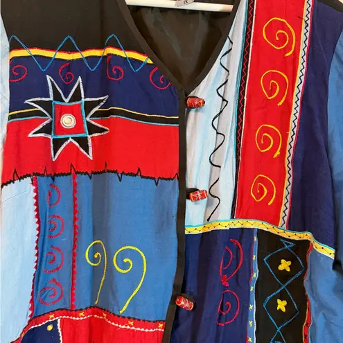 INDIGO MOON Patchwork Embroidered Blazer Jacket Aztec Boho 2X Vintage Red