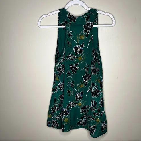 CAbi  Sheer Chiffon Floral Print Tank Dropped Waist Ruffle Hem Scoop Neck Top‎