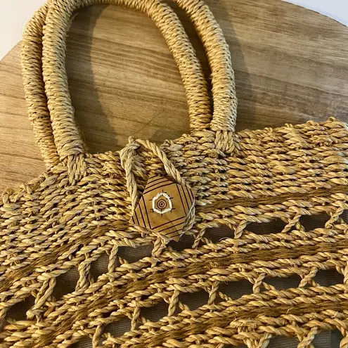 Handmade Vintage Natural Fiber Woven Weaved Top Handle Tote Bag Tan