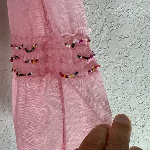 STAUD Sheer Tulle Shift Dress w/Beaded Bell Sleeves Nude Lining Size XS