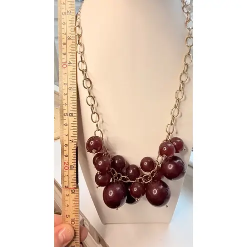 Chunky Maroon Beaded Bib Statement Necklace With Gold
